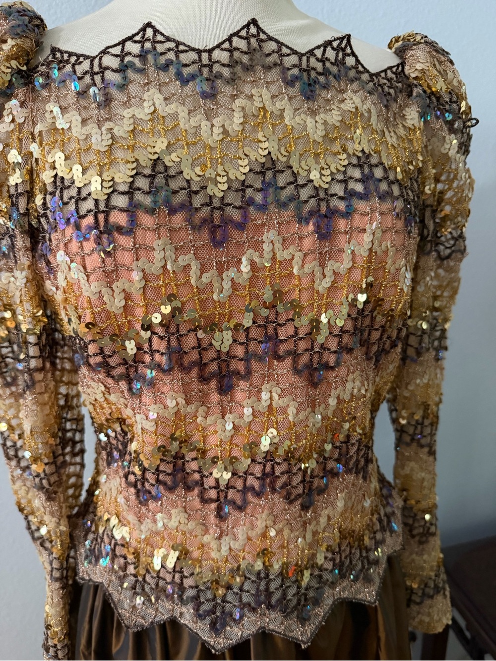 Vintage 70s 1970s sequent flame, long maxi dress